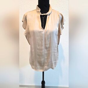 Worthington Womens Keyhole Neck Short Sleeve Satin Blouse (M)